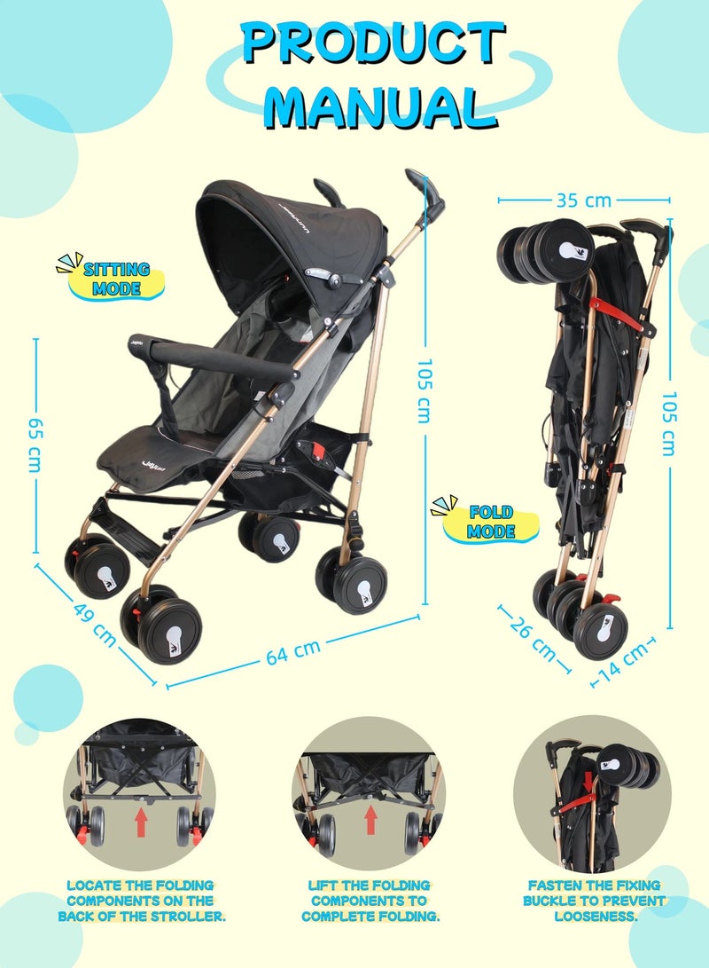 Foldable Ultra Lightweight Travel Stroller with Absorbent Multi Position Reclining Seat Adjustable Canopy Foldable Storage Basket Umbrella Foldable Design NO.1103 - Image 2